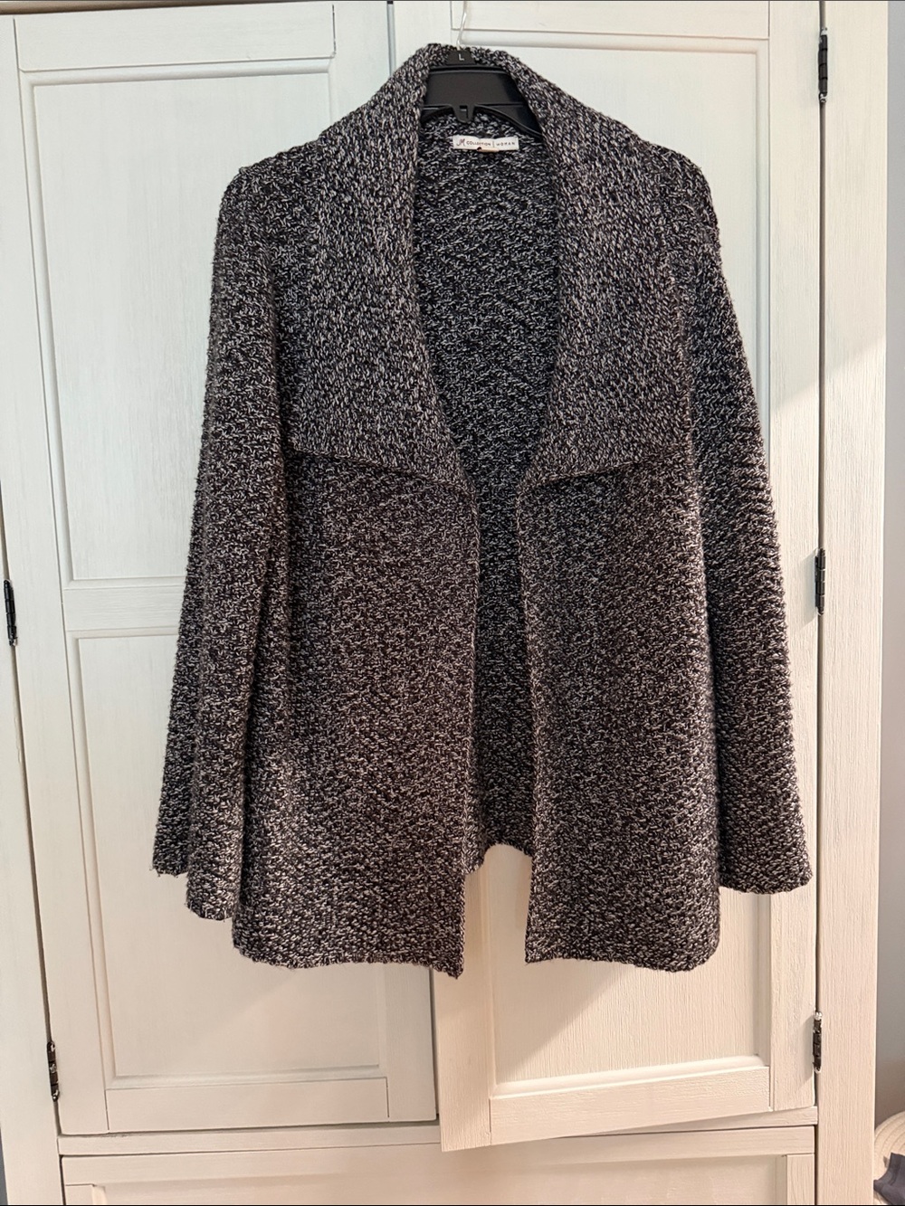 JM Collection Black and White Marled Open-Front Cardigan